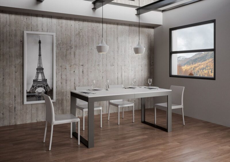 Tavolo allungabile 180/284x90 cm Tecno Evolution bianco frassino telaio e gambe antracite - immagine 2