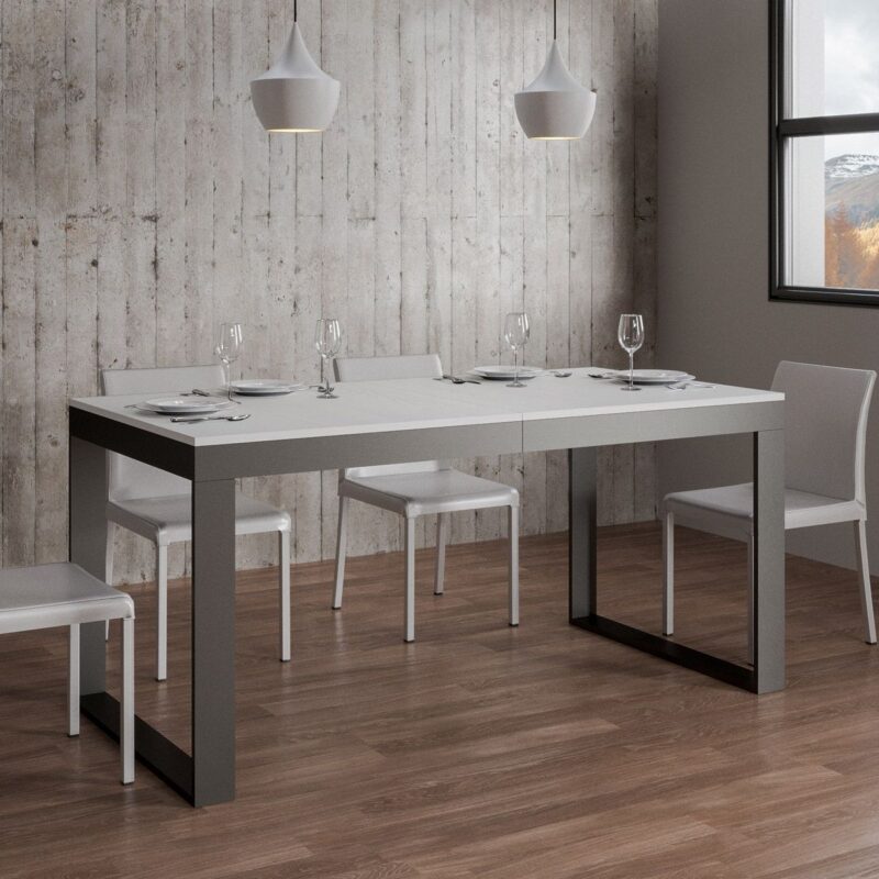 Tavolo allungabile 180/440x90 cm Tecno Evolution bianco frassino telaio e gambe antracite - immagine 3