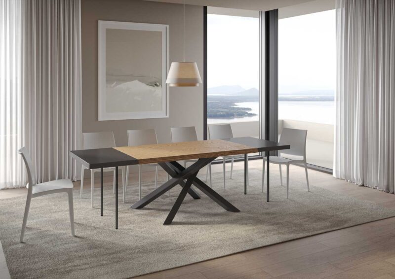 Tavolo allungabile 180/280x90 cm Versalux rovere scortecciato gambe antracite - immagine 4