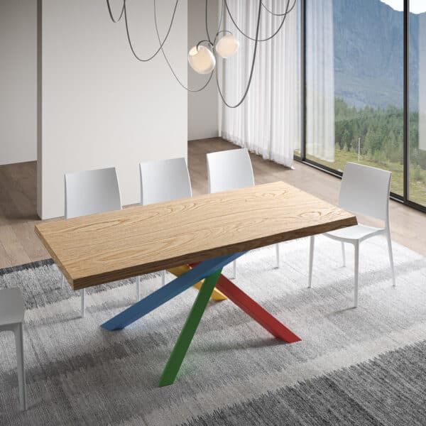 Tavolo allungabile 200/300x90 cm Versalux rovere scortecciato gambe multicolore 4/B