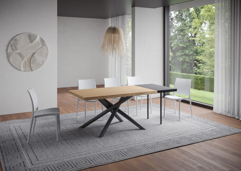 Tavolo allungabile 160/210x90 cm Vindral rovere scortecciato gambe antracite - immagine 3