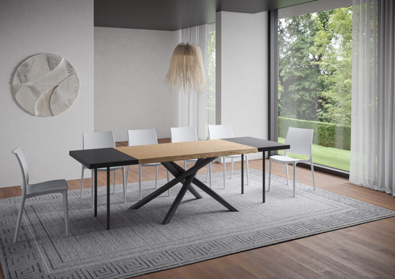 Tavolo allungabile 160/260x90 cm Vindral rovere scortecciato gambe antracite - immagine 4