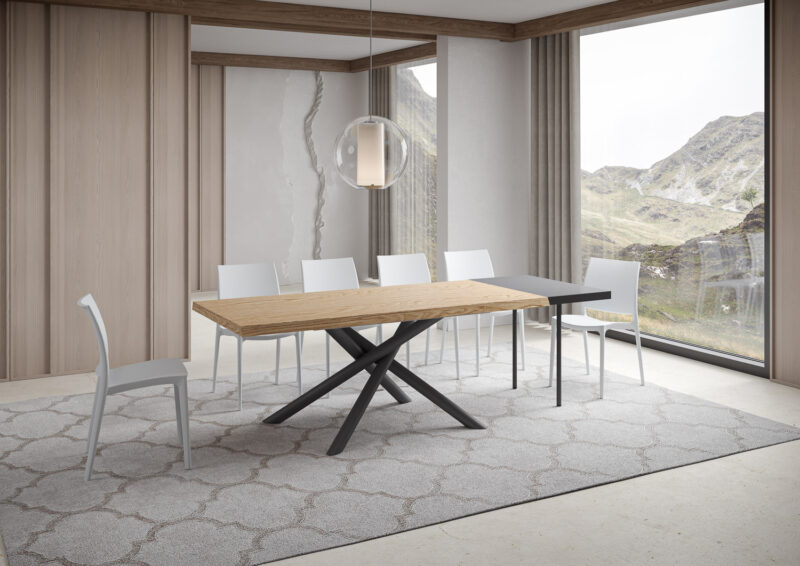 Tavolo allungabile 200/250x90 cm Vindral rovere scortecciato gambe antracite - immagine 3