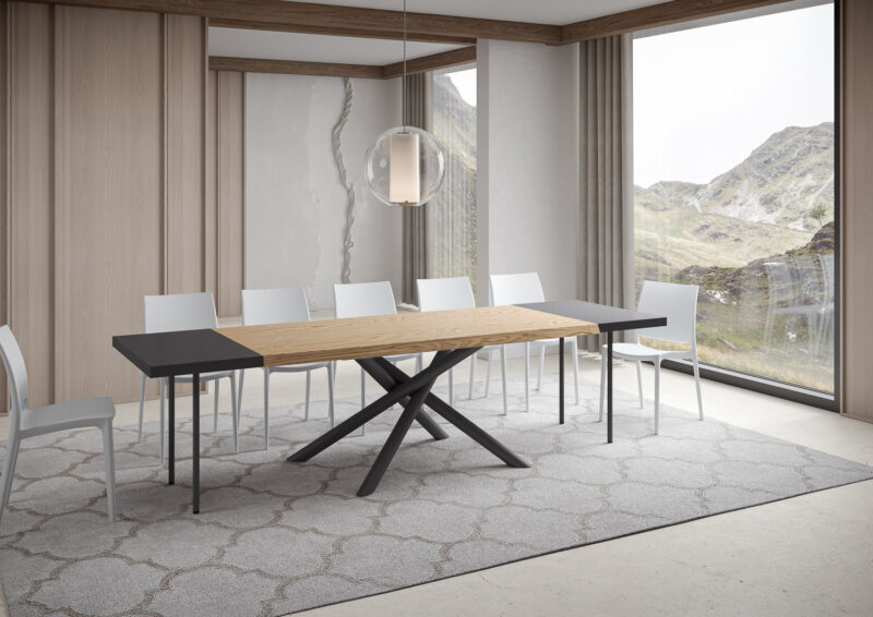 Tavolo allungabile 200/300x90 cm Vindral rovere scortecciato gambe antracite - immagine 4