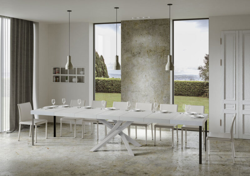 Tavolo allungabile 120/380x90 cm Volantis Premium bianco frassino gambe bianche - immagine 5