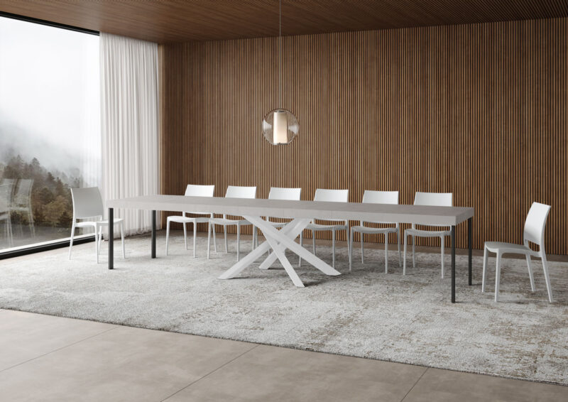 Tavolo allungabile 140/400x90 cm Volantis Premium cashmere gambe bianche - immagine 4