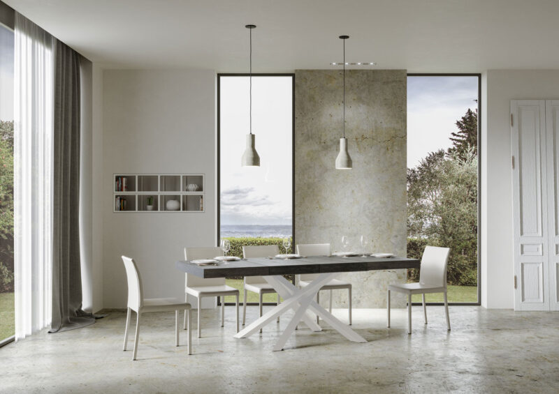 Tavolo allungabile 140/244x90 cm Volantis Premium cemento gambe bianche - immagine 4