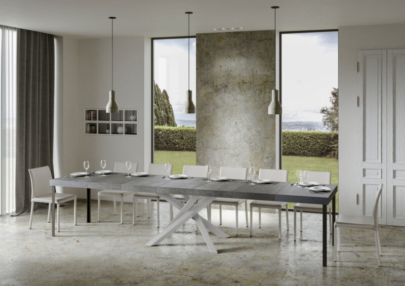 Tavolo allungabile 120/380x90 cm Volantis Premium cemento gambe bianche - immagine 5