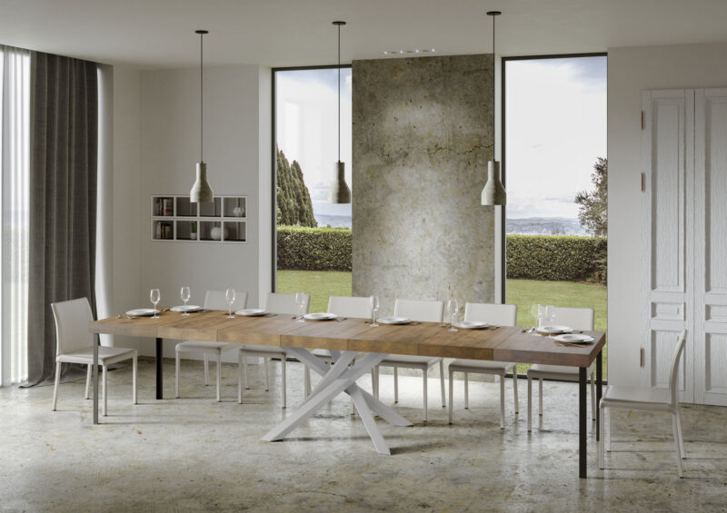 Tavolo allungabile 140/400x90 cm Volantis Premium noce gambe bianche - immagine 5