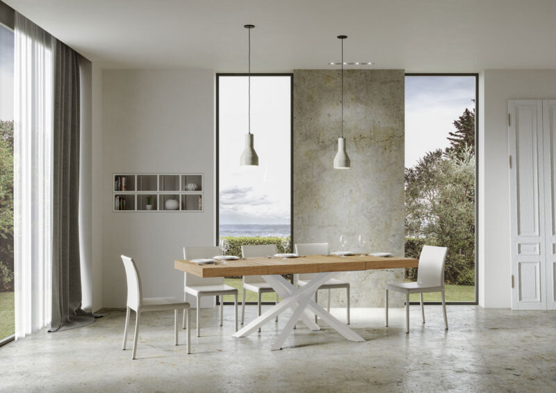 Tavolo allungabile 140/244x90 cm Volantis Premium quercia natura gambe bianche - immagine 4