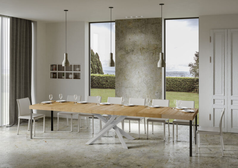 Tavolo allungabile 140/400x90 cm Volantis Premium quercia natura gambe bianche - immagine 5