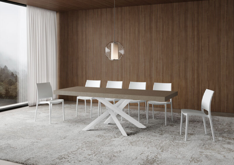 Tavolo allungabile 140/244x90 cm Volantis Premium tortora gambe bianche - immagine 3