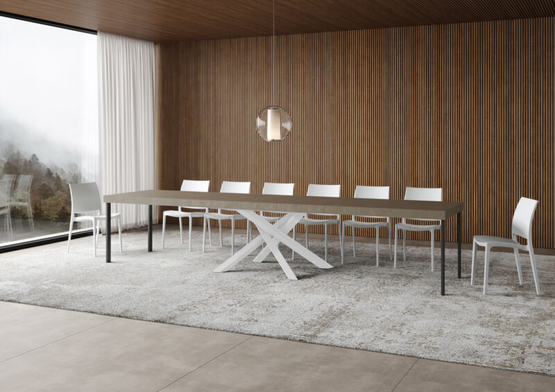 Tavolo allungabile 120/380x90 cm Volantis Premium tortora gambe bianche - immagine 4