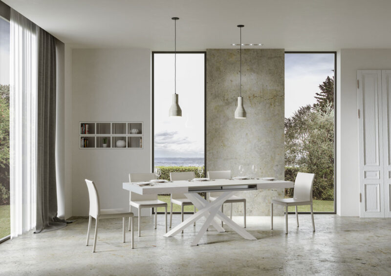 Tavolo allungabile 140/244x90 cm Volantis bianco frassino gambe bianche - immagine 4