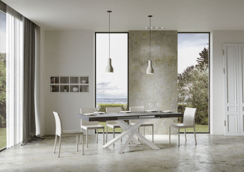 Tavolo allungabile 140/244x90 cm Volantis cemento gambe bianche - immagine 4