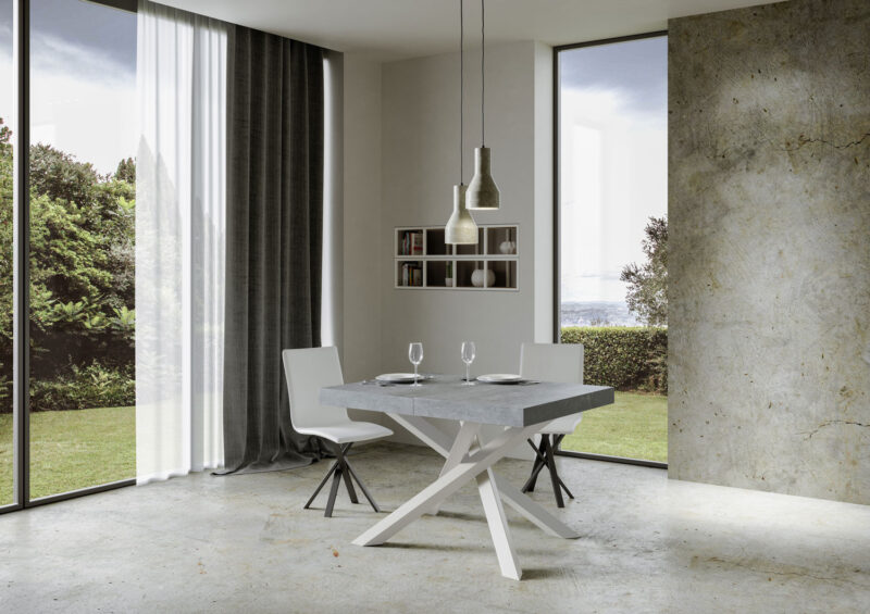 Tavolo allungabile 140/244x90 cm Volantis cemento gambe bianche - immagine 3