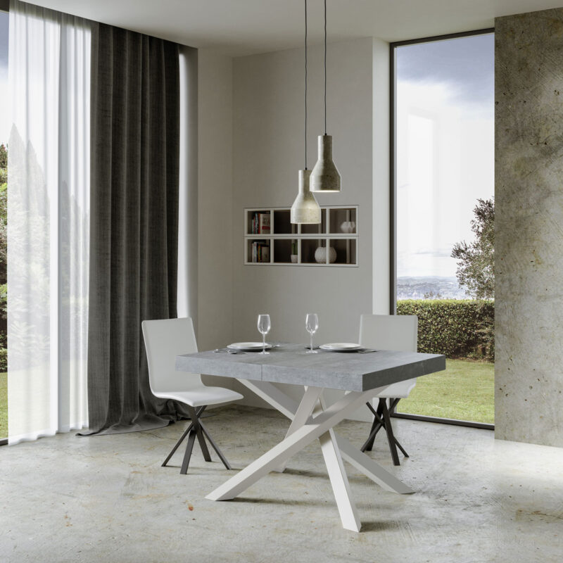 Tavolo allungabile 140/244x90 cm Volantis cemento gambe bianche - immagine 2