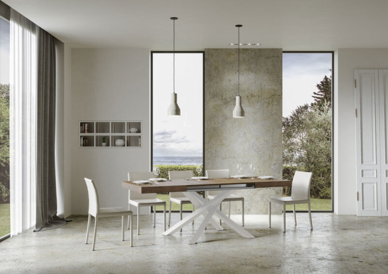 Tavolo allungabile 130/234x90 cm Volantis noce gambe bianche - immagine 4