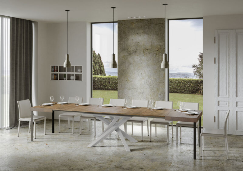 Tavolo allungabile 120/380x90 cm Volantis noce gambe bianche - immagine 5
