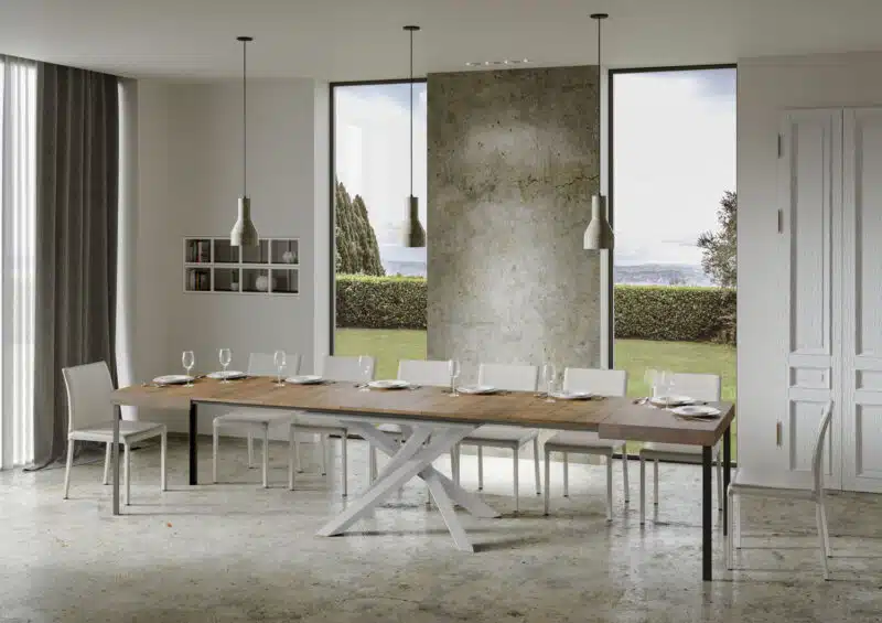 Tavolo allungabile 130/390x90 cm Volantis noce gambe bianche - foto 5