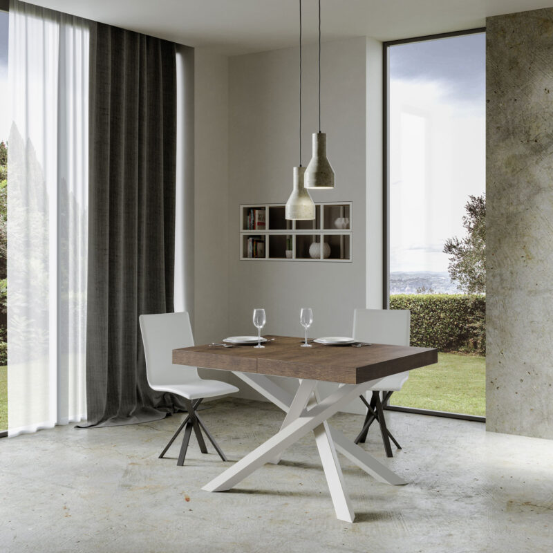 Tavolo allungabile 130/234x90 cm Volantis noce gambe bianche - immagine 2