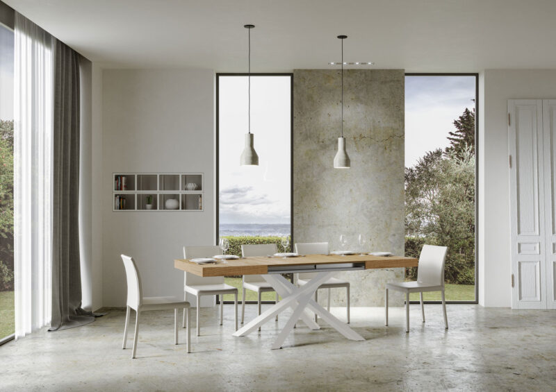 Tavolo allungabile 120/224x90 cm Volantis quercia natura gambe bianche - immagine 4