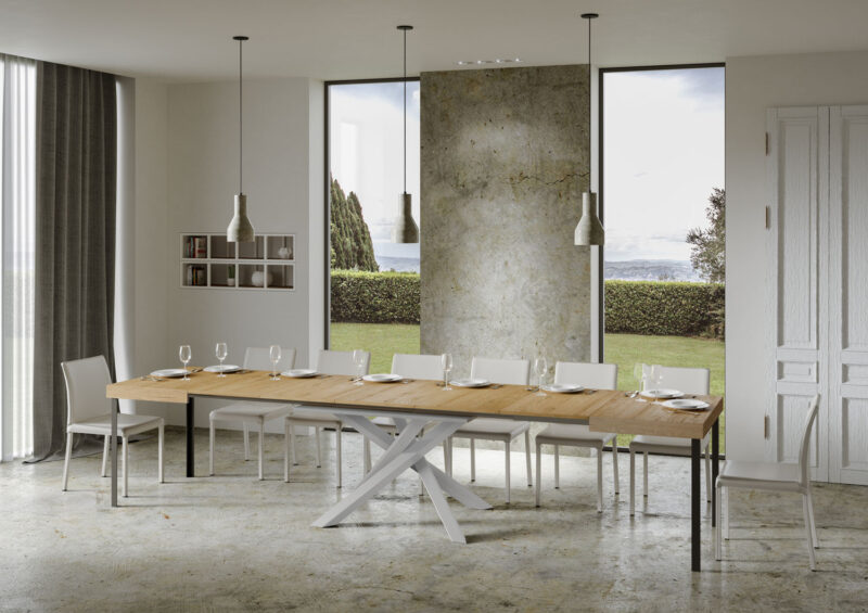 Tavolo allungabile 140/400x90 cm Volantis quercia natura gambe bianche - immagine 5