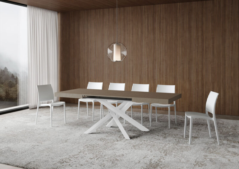 Tavolo allungabile 140/244x90 cm Volantis tortora gambe bianche - immagine 3