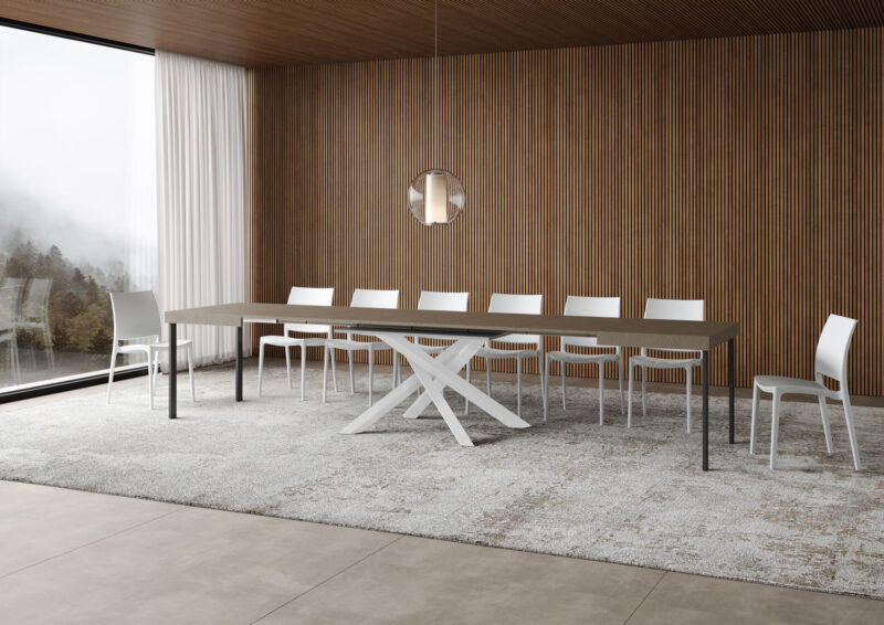 Tavolo allungabile 140/400x90 cm Volantis tortora gambe bianche - immagine 4