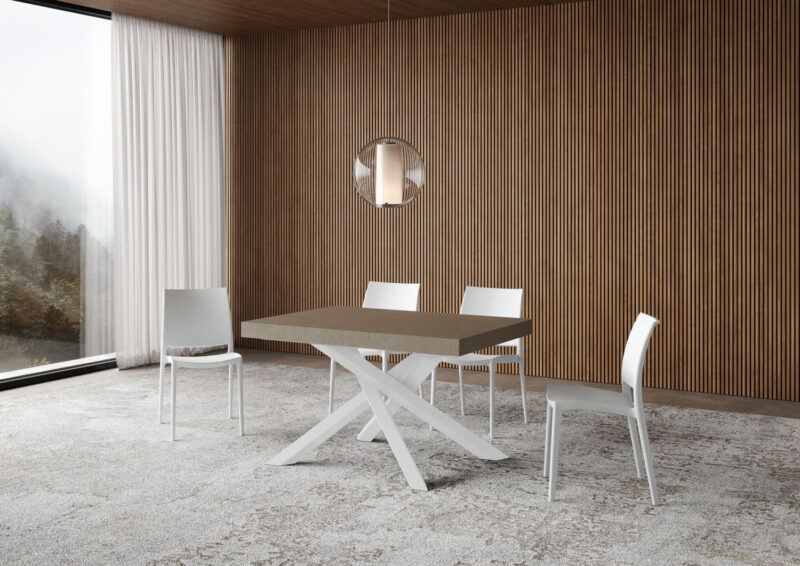 Tavolo allungabile 140/244x90 cm Volantis tortora gambe bianche - immagine 2