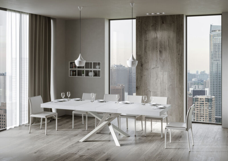Tavolo allungabile 160/264x90 cm Volantis Premium bianco frassino gambe bianche - immagine 4