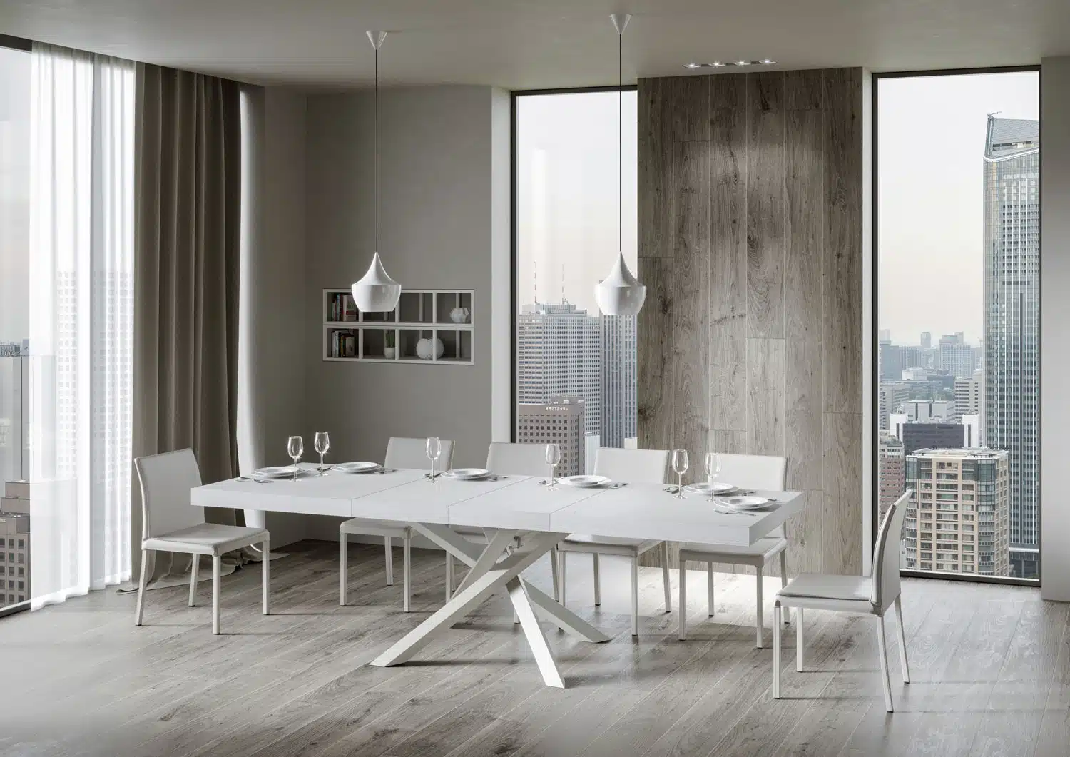 Tavolo allungabile 160/420x90 cm Volantis Premium bianco frassino gambe bianche - immagine 4