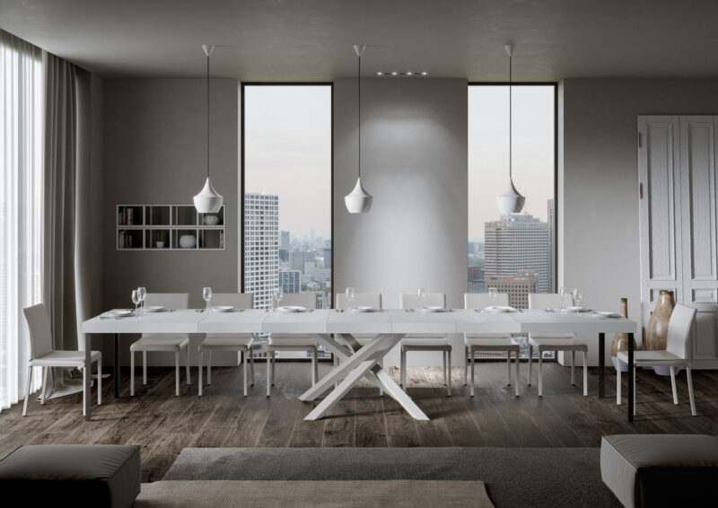 Tavolo allungabile 180/440x90 cm Volantis Premium bianco frassino gambe bianche - immagine 5