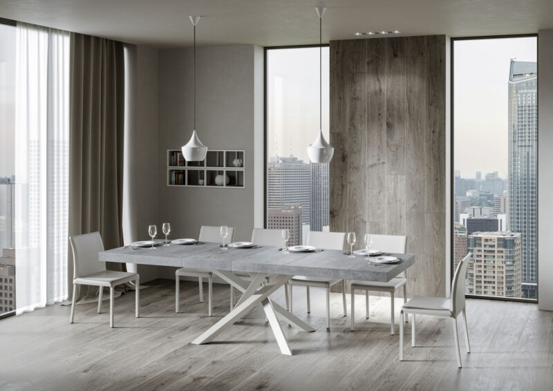Tavolo allungabile 160/264x90 cm Volantis Premium cemento gambe bianche - immagine 4