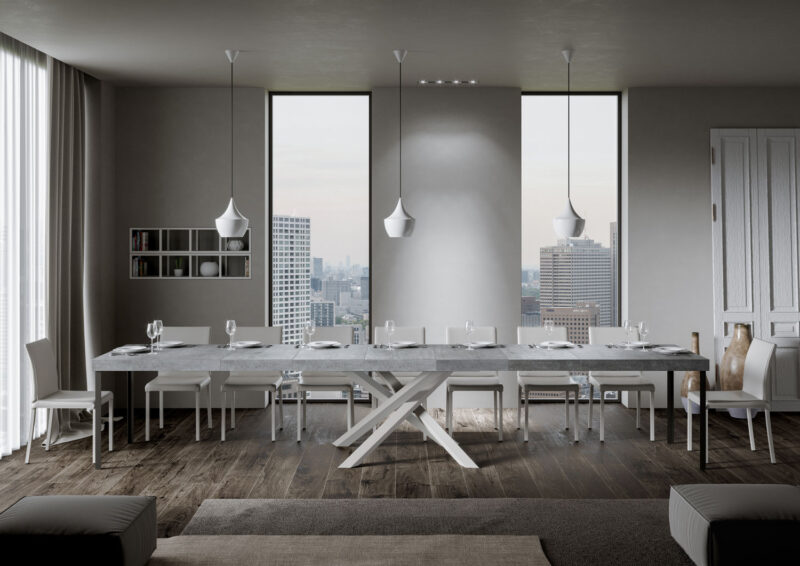 Tavolo allungabile 200/460x90 cm Volantis Premium cemento gambe bianche - immagine 5