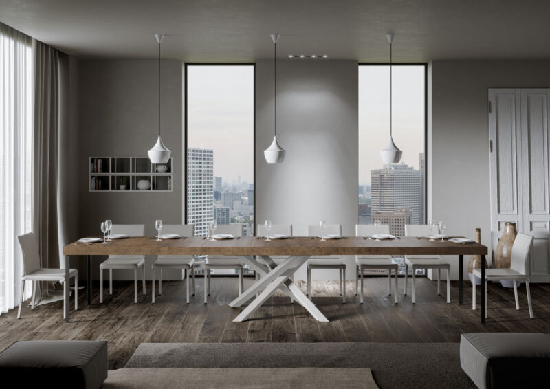 Tavolo allungabile 180/440x90 cm Volantis Premium noce gambe bianche - immagine 5