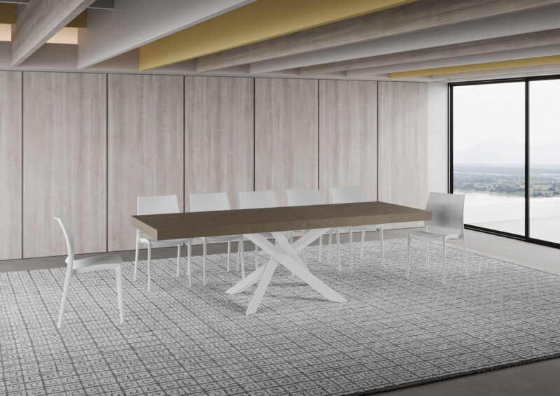 Tavolo allungabile 160/264x90 cm Volantis Premium tortora gambe bianche - immagine 3