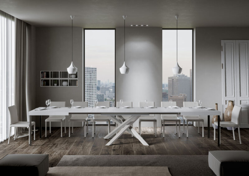Tavolo allungabile 200/460x90 cm Volantis bianco frassino gambe bianche - immagine 5