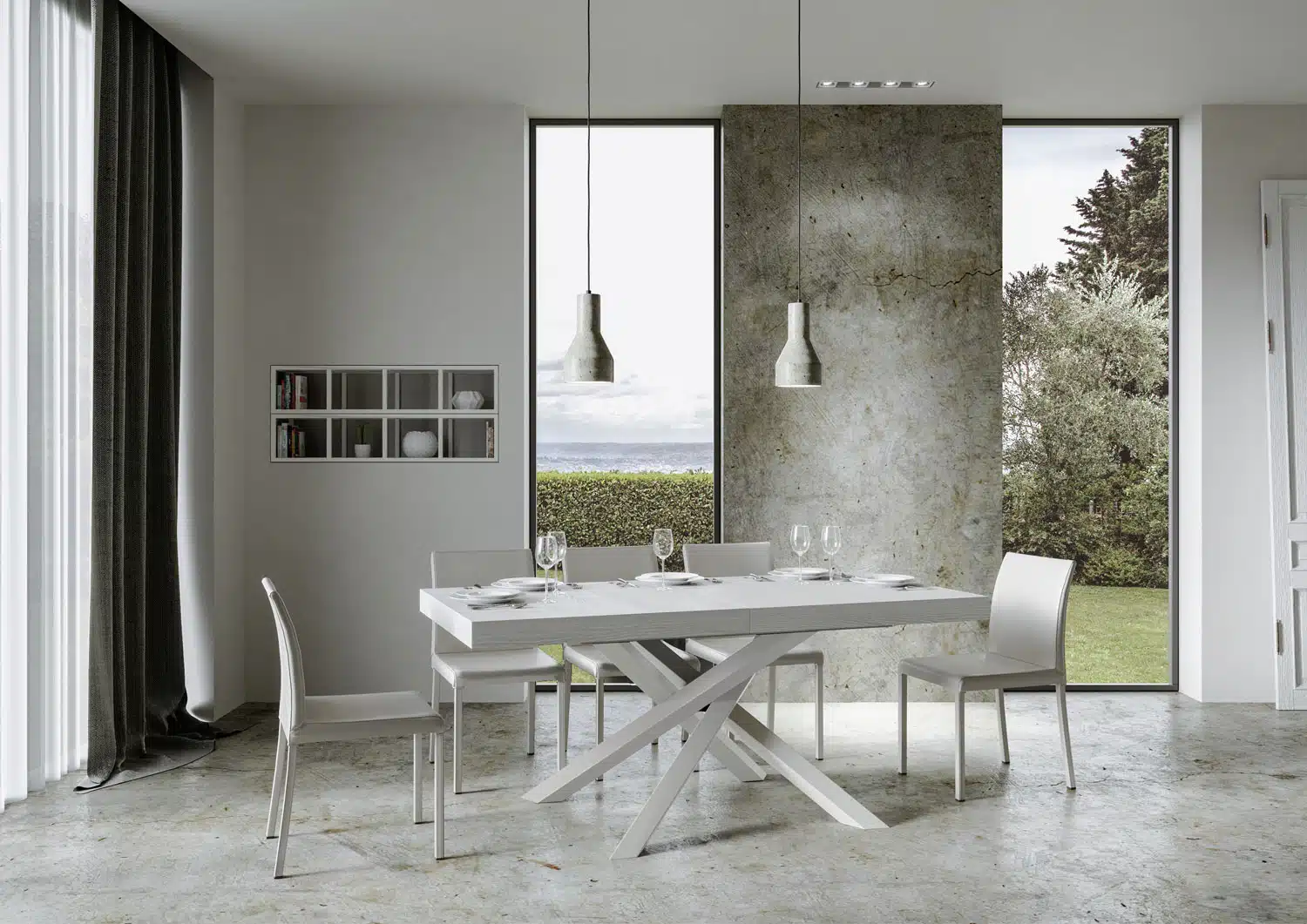 Tavolo allungabile 160/420x90 cm Volantis Premium bianco frassino gambe bianche - immagine 3