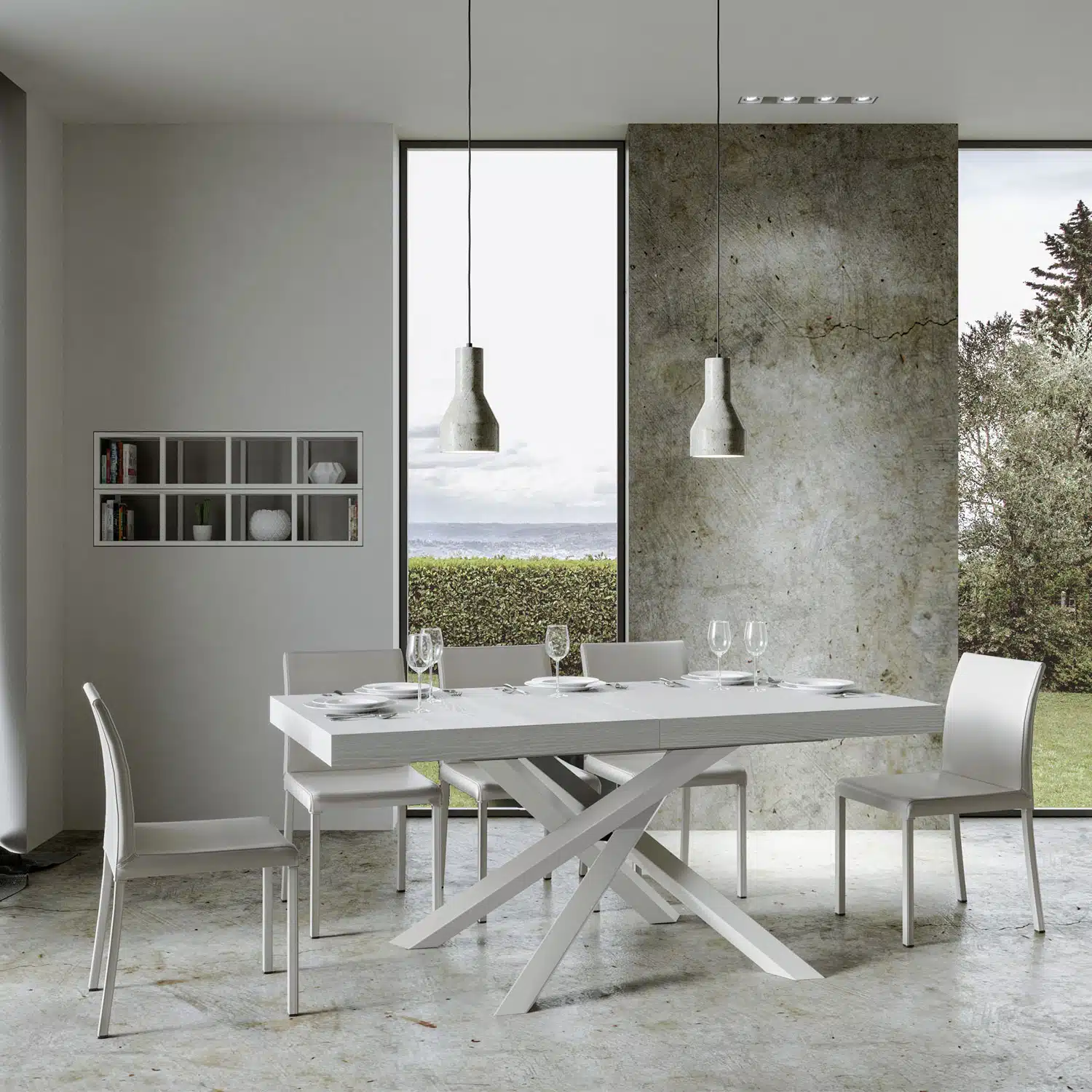 Tavolo allungabile 160/420x90 cm Volantis Premium bianco frassino gambe bianche - immagine 2