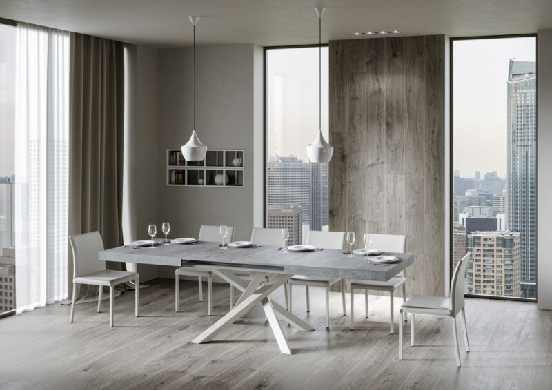 Tavolo allungabile 180/284x90 cm Volantis cemento gambe bianche - immagine 4