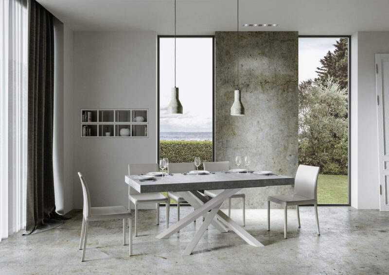Tavolo allungabile 180/284x90 cm Volantis cemento gambe bianche - immagine 3