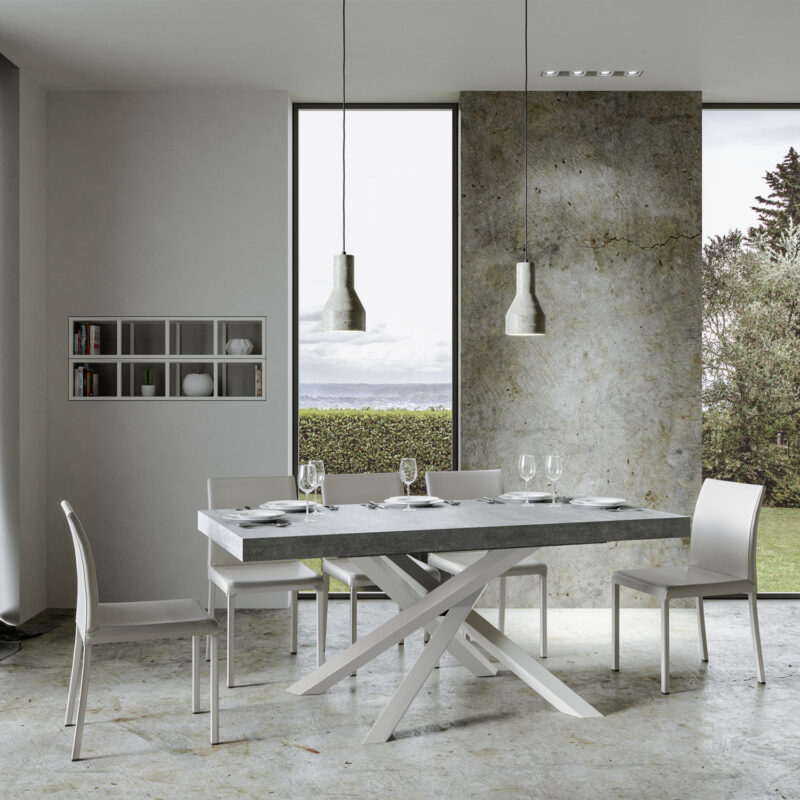 Tavolo allungabile 180/284x90 cm Volantis cemento gambe bianche - immagine 2