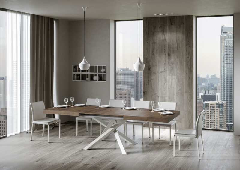 Tavolo allungabile 160/264x90 cm Volantis noce gambe bianche - immagine 4