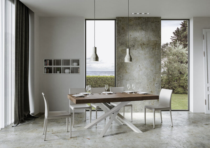 Tavolo allungabile 160/264x90 cm Volantis noce gambe bianche - immagine 3