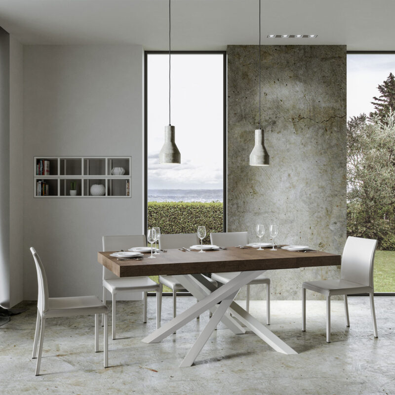 Tavolo allungabile 160/264x90 cm Volantis noce gambe bianche - immagine 2