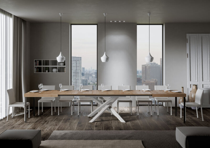 Tavolo allungabile 200/460x90 cm Volantis quercia natura gambe bianche - immagine 5