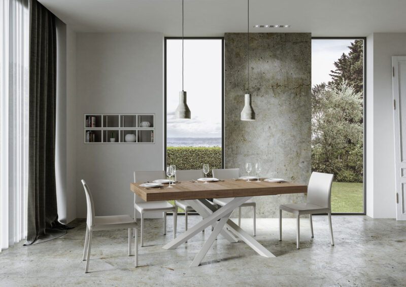 Tavolo allungabile 160/264x90 cm Volantis quercia natura gambe bianche - immagine 3