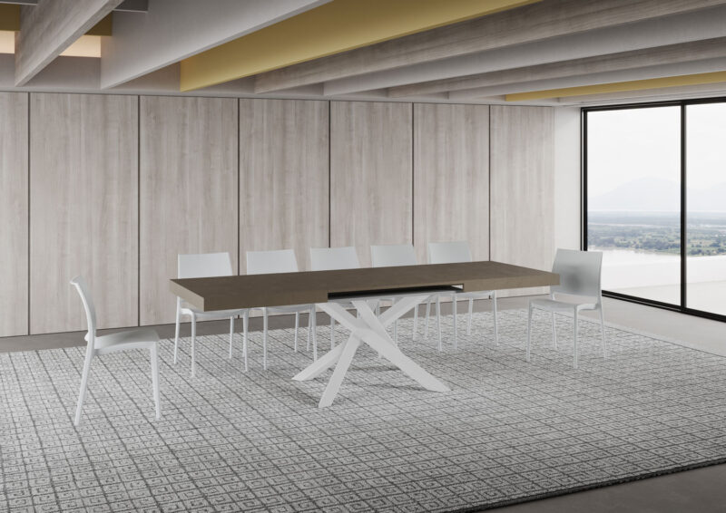 Tavolo allungabile 160/264x90 cm Volantis tortora gambe bianche - immagine 3