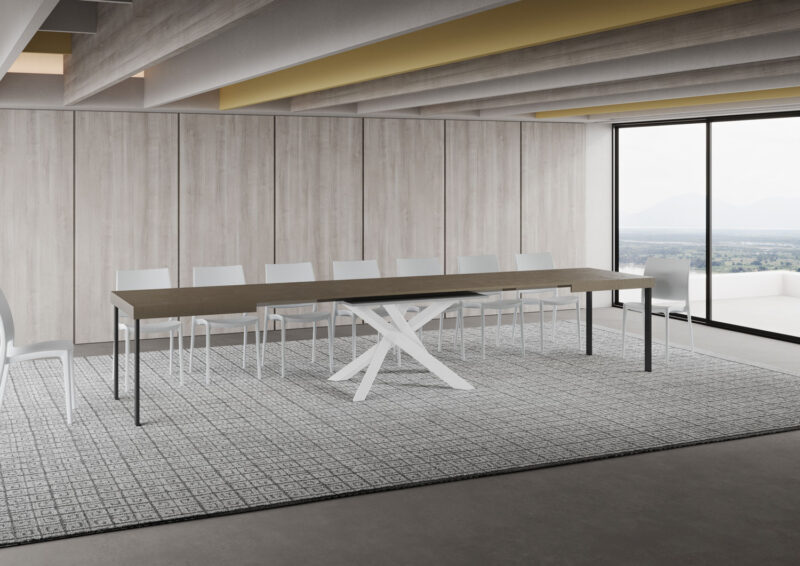 Tavolo allungabile 160/420x90 cm Volantis tortora gambe bianche - immagine 4